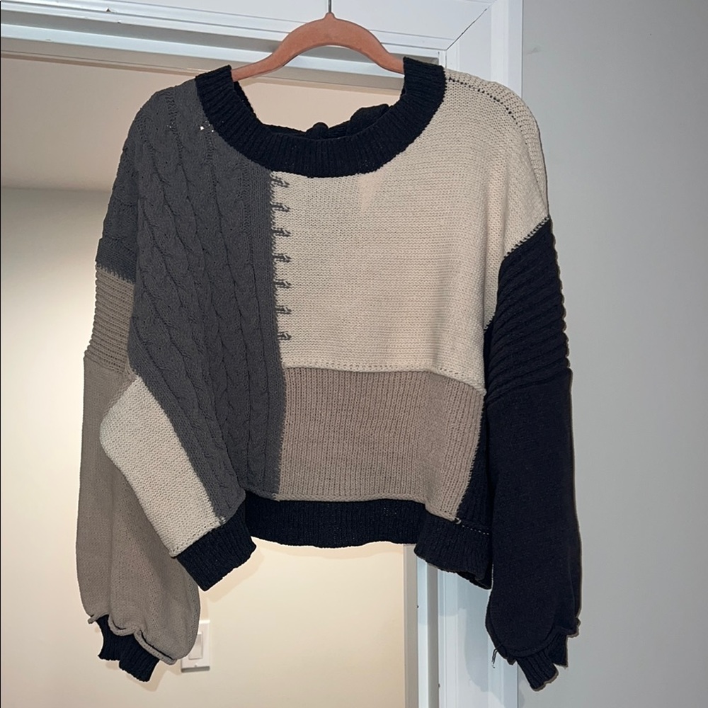 Colorblock Knit Sweater - Blue and Cream